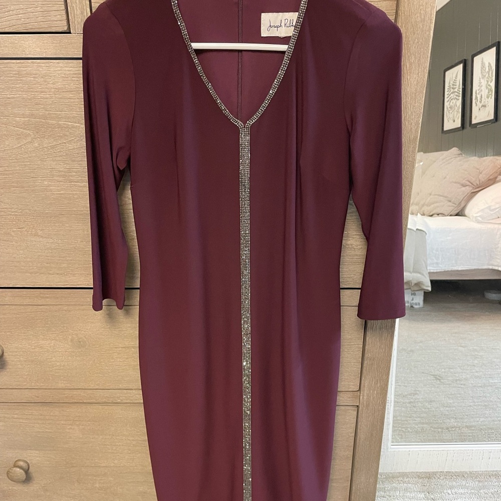 Joseph Ribkoff Red Sheath Dress V-Neck 3/4 Sleeve